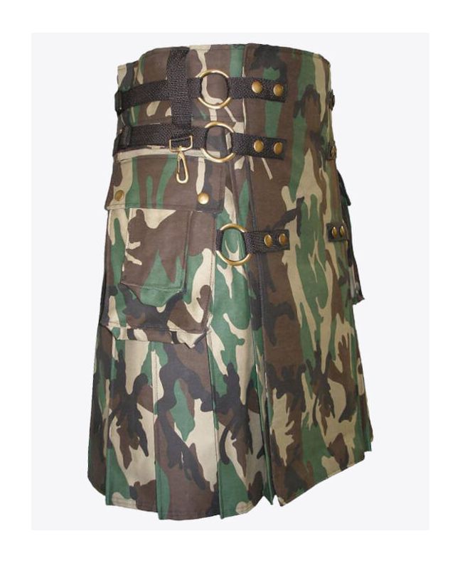 Camo Utility Kilt with cargo pockets side