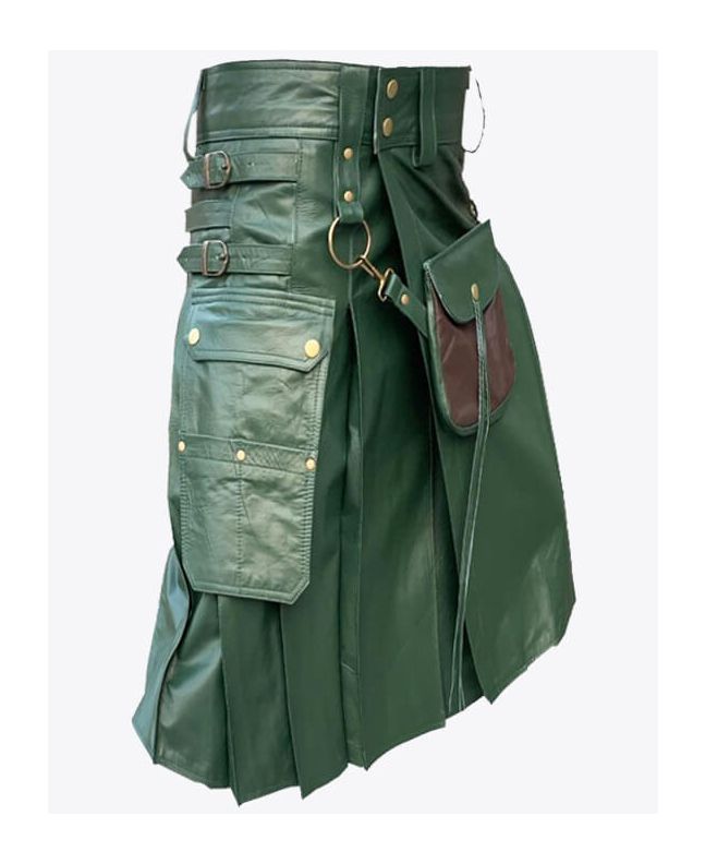 Green Leather Kilt for Men