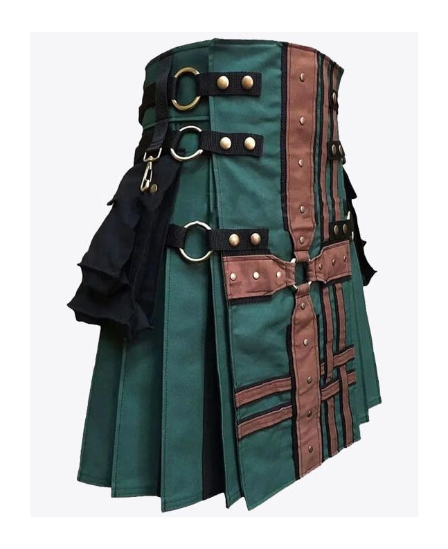 Hunter Green with Brown Medieval Hybrid Kilt