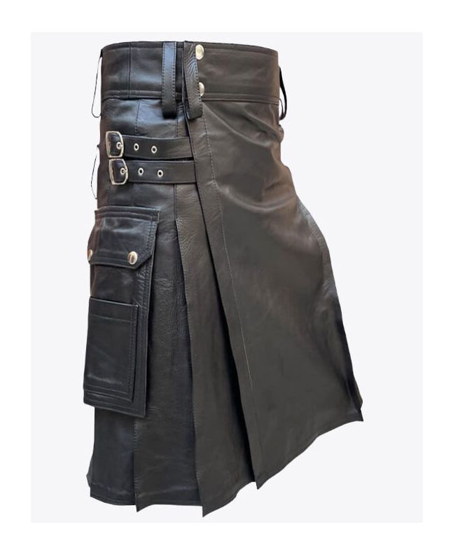 Leather Kilt for Men with Cargo Pockets