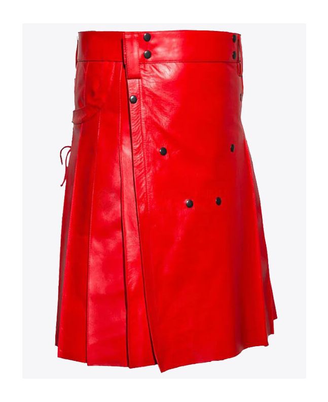 Red Leather kilt for Men