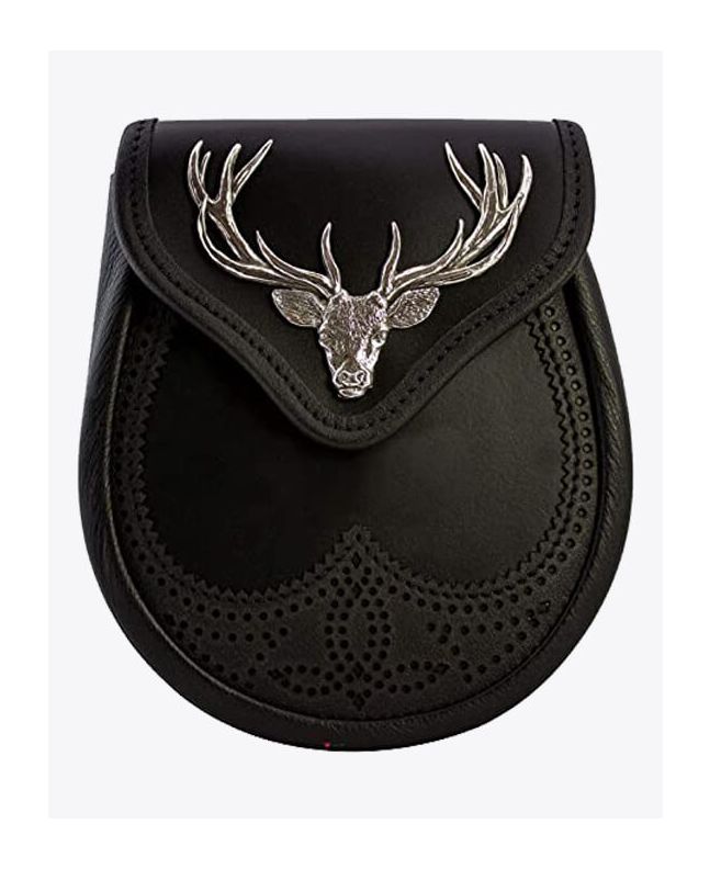 Stag Head Premium Leather Sporran Black