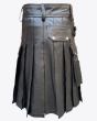 Leather Kilt for Men with Cargo Pockets Back