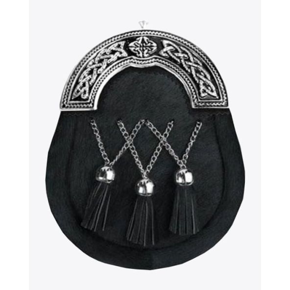 Black enamel crossed tassels full dress sporran