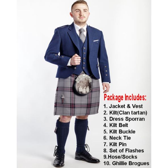 Blue Tweed Traditional Kilt Outfit