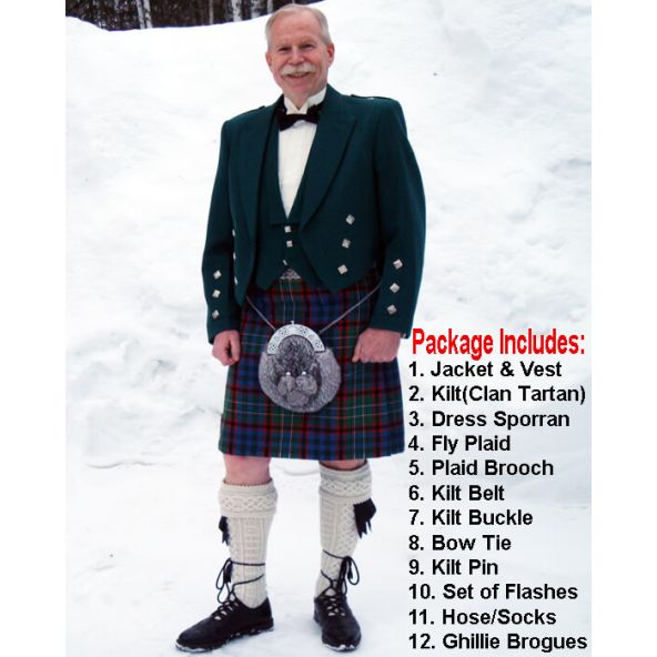 Green Prince Charlie Mens Kilt Outfit