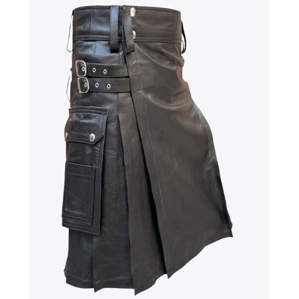 Leather Kilt for Men with Cargo Pockets
