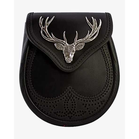 Stag Head Premium Leather Sporran Black