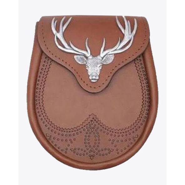 Stag Head Premium Leather Sporran Brown