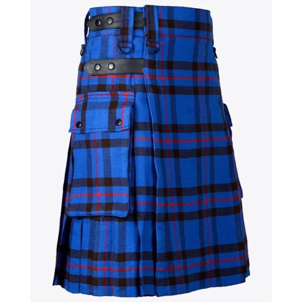 Tartan Utility kilt for men - Leather Straps - Cargo Pockets