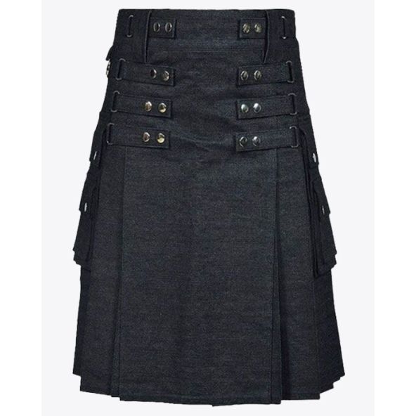 Voguish Black Denim Kilt for Men