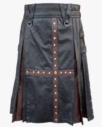 Black and Brown Genuine leather Kilt for Men