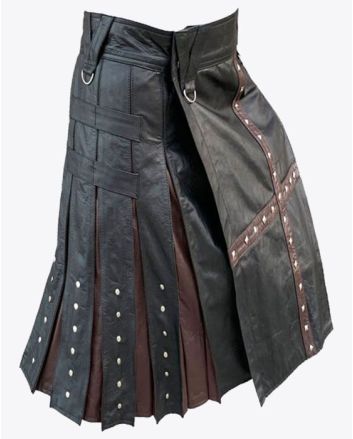 Black and Brown Genuine leather Kilt for Men