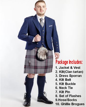 Blue Tweed Traditional Kilt Outfit