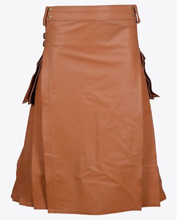 Brown Leather Kilt for Men with Pockets