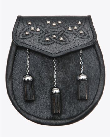Celtic Design Semi Dress Sporran with Studs in Black