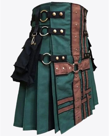 Hunter Green with Brown Medieval Hybrid Kilt