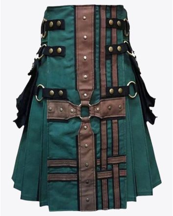 Hunter Green with Brown Medieval Hybrid Kilt