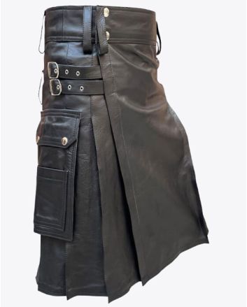 Leather Kilt for Men with Cargo Pockets