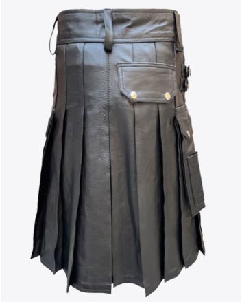 Leather Kilt for Men with Cargo Pockets