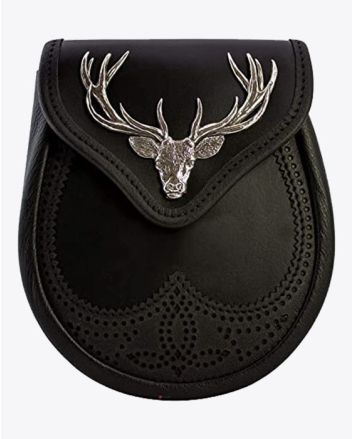 Stag Head Premium Leather Sporran Black