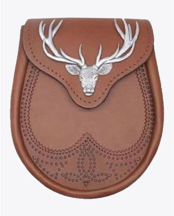Stag Head Premium Leather Sporran Brown