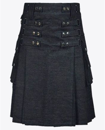 Voguish Black Denim Kilt for Men