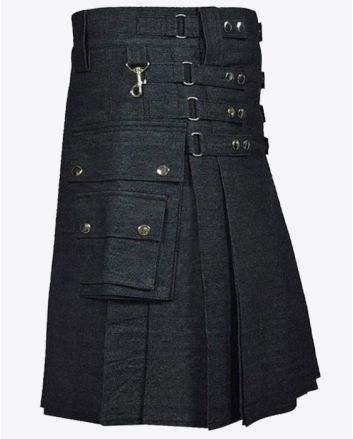 Voguish Black Denim Kilt for Men